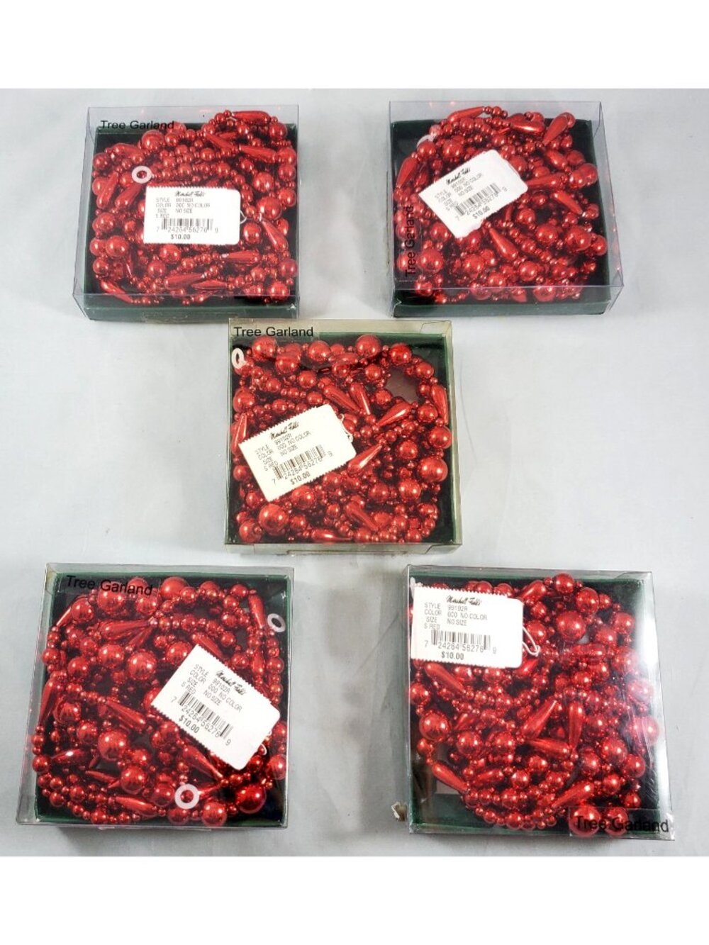 Set of 5 Marshall Fields Red Water Drop Plastic Bead Christmas Garland 9ft each